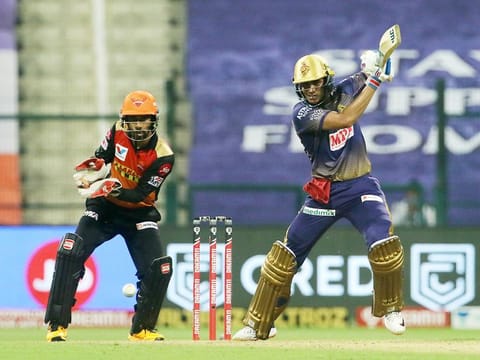 Kolkata Knight Riders' Shubman Gill in action during his unbeaten knock of 70 against Sunrisers Hyderabad.