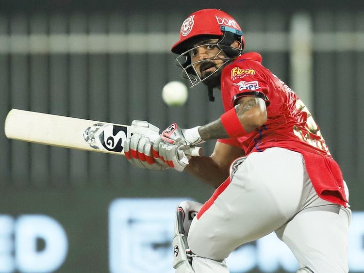 KL Rahul, captain of Kings XI Punjab, plays a shot