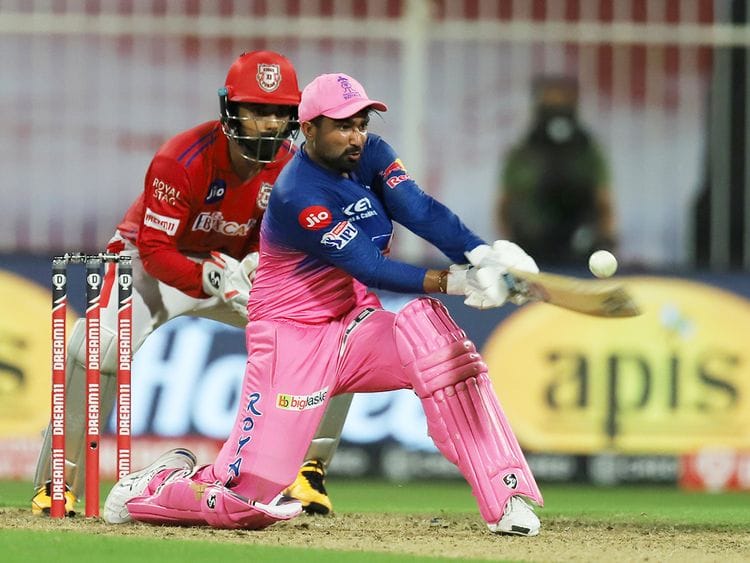 Rahul Tewatia of Rajasthan Royals plays a shot.  