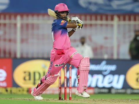 Sanju Samson of Rajasthan Royals plays a shot.  