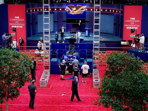 The stage is built and technology tested for Tuesday night's first presidential debate between President Donald Trump and former vice-president Joe Biden at Case Western Reserve University in Cleveland. 