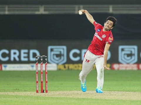 Ravi Bishnoi of Kings XI Punjab in action during a match. 
