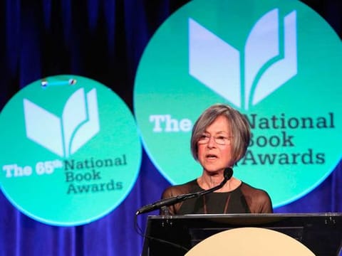 This file photo taken on November 19, 2014 shows US author Louise Gluck giving a speech at the 2014 National Book Awards in New York City. Gluck of US has won the 2020 Nobel Literature Prize, it was announced on October 8, 2020. 
