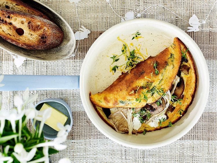 Mushroom and chevre souffle omelettes