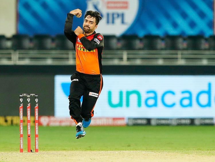 Rashid Khan of Sunrisers Hyderabad bowls during the match. 