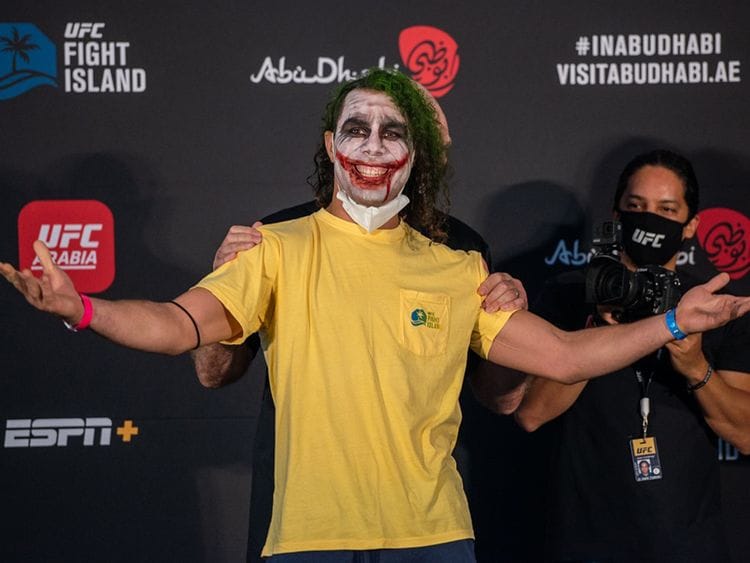 Markus Perez as The Joker at the UFC weigh-ins in Abu Dhabi