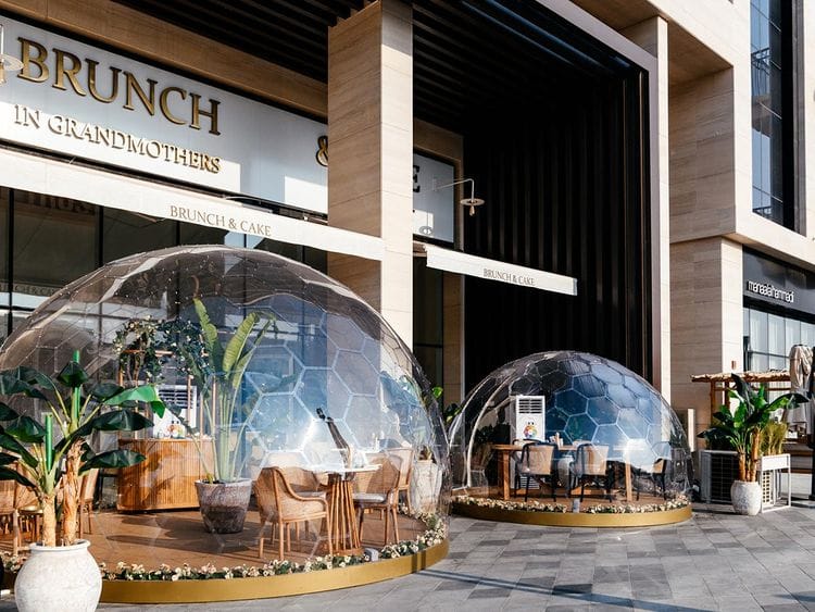 Dome dining brunch and cake 