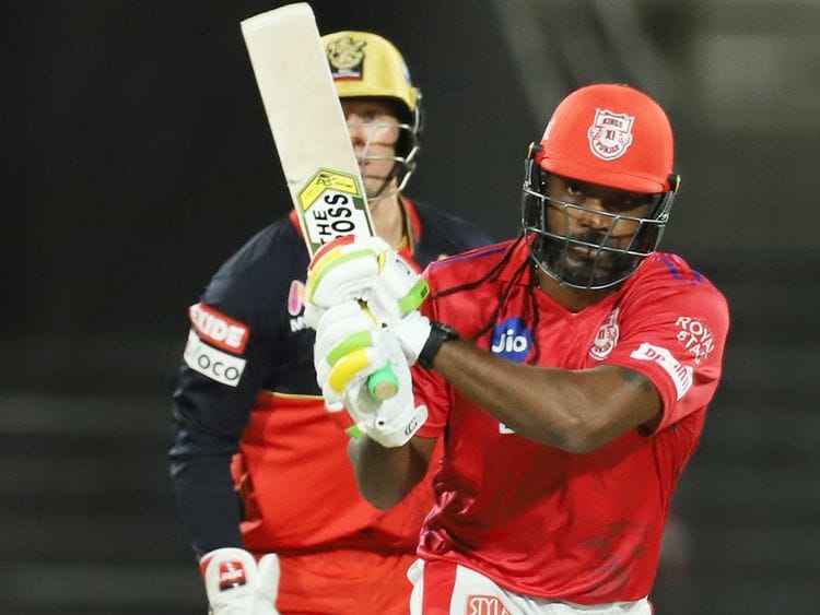 Chris Gayle of Kings XI Punjab plays a shot.  
