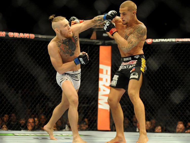 Conor McGregor fights Dustin Poirier  in Las Vegas in 2014