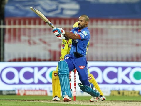 Shikhar Dhawan of Delhi Capitals in full flow during his first century in IPL on Saturday evening.