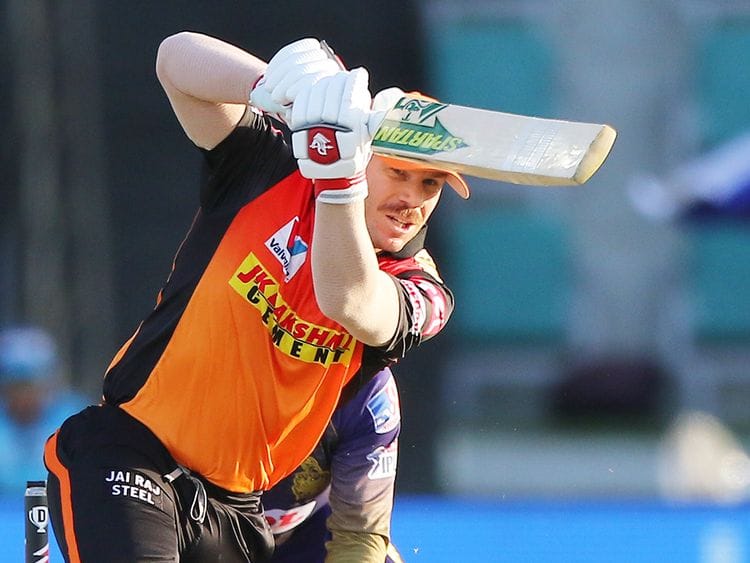 David Warner of Sunrisers Hyderabad plays a shot. 