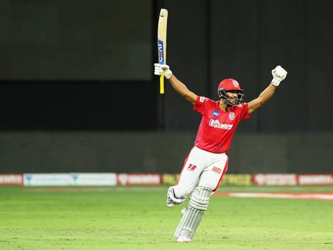 Mayank Agarwal of Kings XI Punjab celebrates the win. 