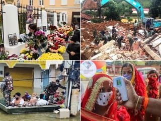 News in pictures: Trump gaffe demotes France's Macron; Girl raped, beheaded in India; 'We look with envy across Pakistan border'; Biden, Harris wish Hindus; Flooding in Hyderabad; IPL betting racket busted...