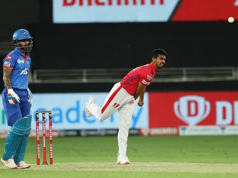 File photo: Murugan Ashwin of Kings XI Punjab bowls. 
