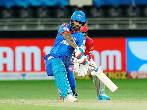 File photo: Shikhar Dhawan of Delhi Capitals plays a shot.  