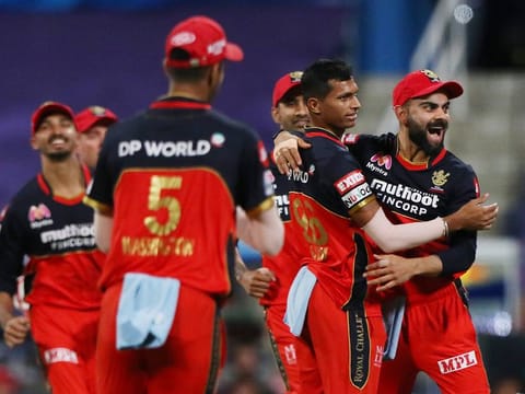 Royal Challengers Bangalore celebrate against Kolkata Knight Riders. 
