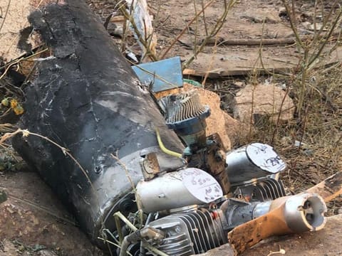 File picture: A destroyed Al Houthi drone in southern Saudi Arabia. 