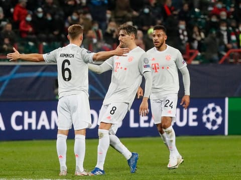 Bayern's Joshua Kimmich celebrates after scoring his side's second goal.