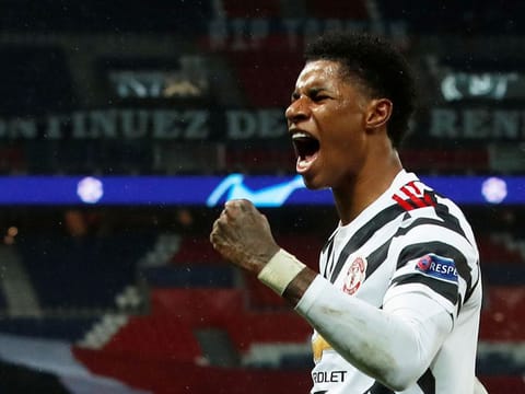 Manchester United's Marcus Rashford celebrates scoring their second goal.