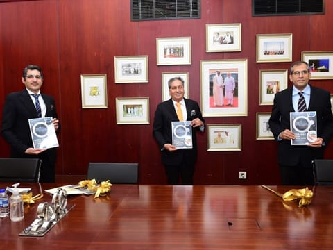 From L to R : Dr. Aman Puri, Consul General of India in Dubai;  Kamal Vachani, Regional Director, ESC in Dubai and Pavan Kapoor, Indian Ambassador to UAE at the ceremony.