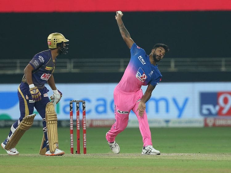 Varun Aaron of Rajasthan Royals bowls. 