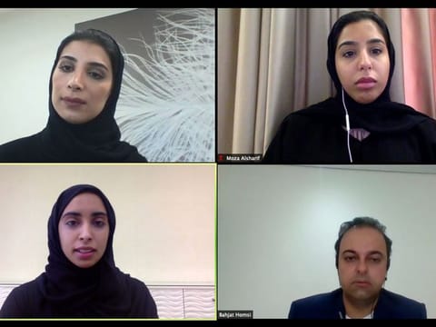 Clockwise from top left Noora Al Rafi, Moza Alsharif, Bahjat Homsi and Hessa Al Matroushi participated in webinar aimed at developing the interest of UAE youth in the field of space science.