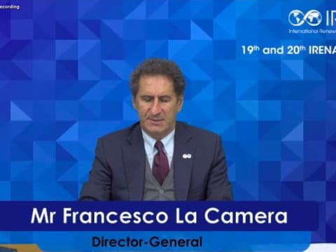 IRENA director-general Francesco La Camera speaking during the meeting hosted to discuss IRENA Council meeting in Abu Dhabi
