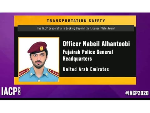  Captain Nabeil Ali Alhantoobi won the award in the Looking Beyond the Licence Plate category — the award for crime detection through vehicle licence plates.