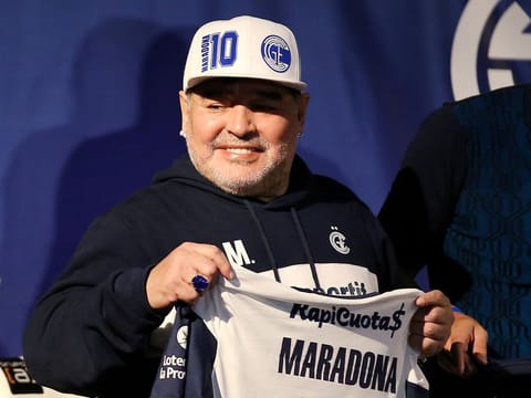 Diego Maradona during his presentation as new coach of Gimnasia y Esgrima.
