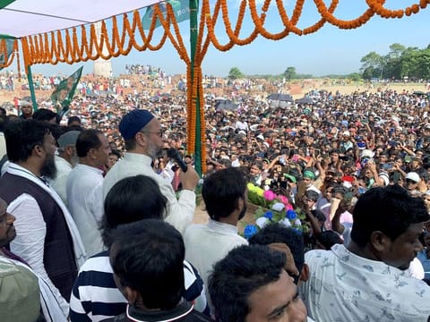 All India Majlis-E-Ittehadul Muslimeen (Aimim) President Asaduddin Owaisi addresses an election rally in Bihar