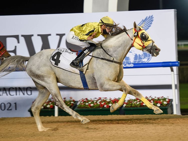 Jayide Al Boraq, ridden by jockey Bernardo Pinheiro wins the Bani Yas race sponsored by Gulf News at Meydan