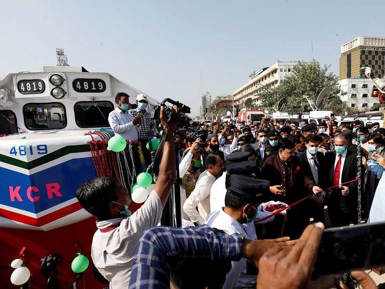 Pakistan's Railways Minister Sheikh Rasheed Ahmed Karachi circular railway