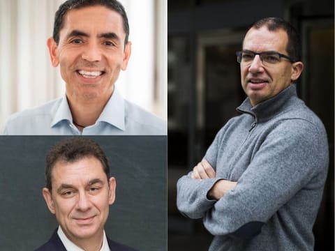 BioNTech CEO Ugur Sahin (top left), Moderna Chief Executive Officer Stephane Bancel (right); and Pfizer CEO Albert Bourla. Both Prizer and Modern are using the unproven but promising mRNA vaccine development platform. Pfizer and Moderna alone would not meet domestic or global demand, but other companies in the United States and around the world are also rushing toward effective vaccines, some of them using more proven technologies, so other winners are likely to emerge.