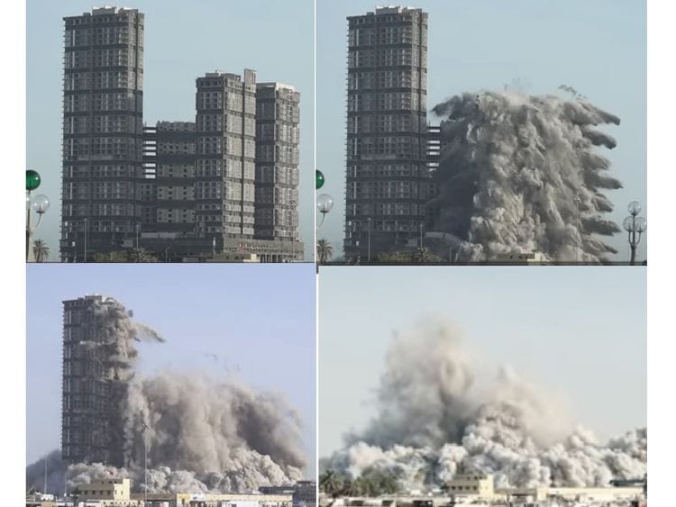 The explosion that razed the four towers of Mina Zayed to the ground on Friday morning
