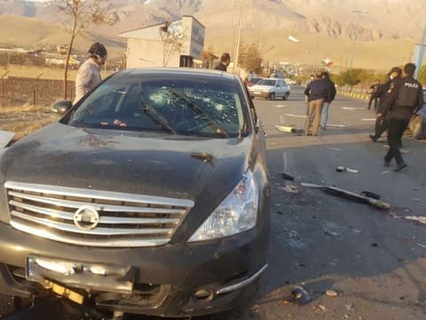 A view shows the scene of the attack that killed prominent Iranian scientist Mohsen Fakhrizadeh, outside Tehran, November 27, 2020. Israel is widely believed to have murdered him.