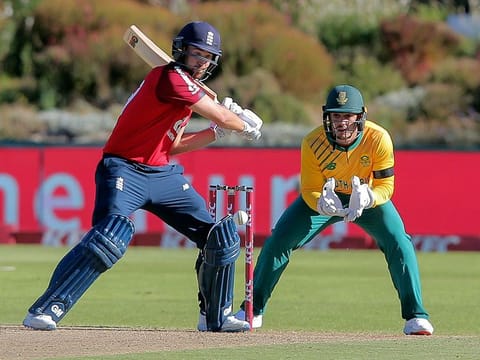 England's David Malan in action during a T20 cricket match against South Africa in Paarl. 