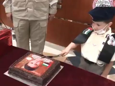 Abu Dhabi Police bring joy to a boy who was born on December 2 by celebrating his birthday.