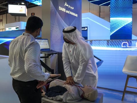 Visitors at the DHA stand during GITEX Technology Week, at Dubai World Trade Center on Tuesday. 