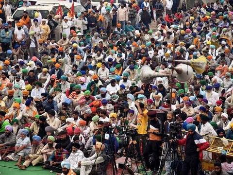 Indian farmers stage a massive protest against Farm bills at Singhu Border in New Delhi 
