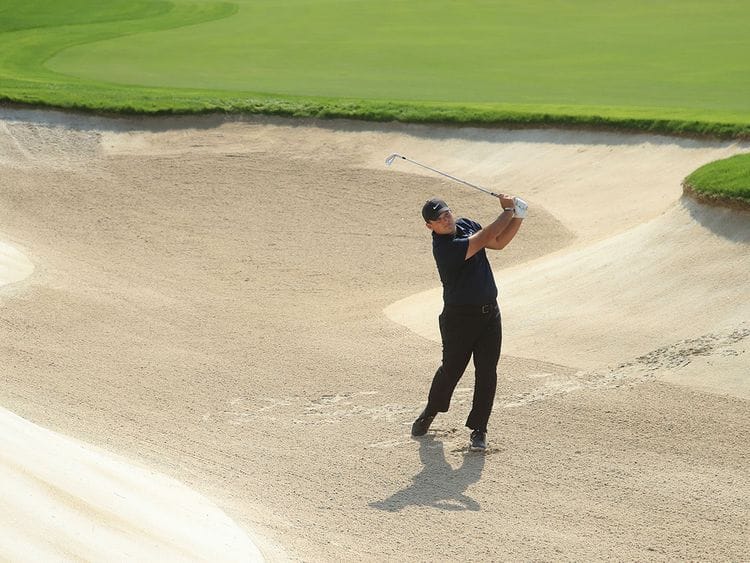 Patrick Reed on his way to a share of the lead after round 3 of the DP World Tour Championship