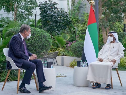 His Highness Sheikh Mohammed bin Rashid Al Maktoum, Vice President and Prime Minister of the UAE and Ruler of Dubai, with Pakistan Foreign Minister Shah Mahmood Qureshi