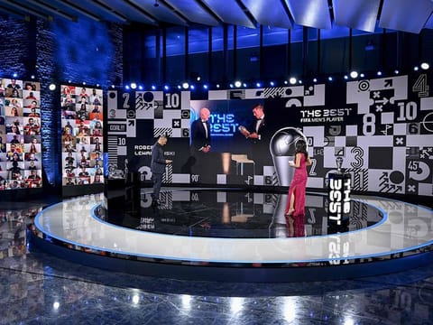 Robert Lewandowski accepts his Fifa Player of the Year Award at a virtual ceremony last week. 
