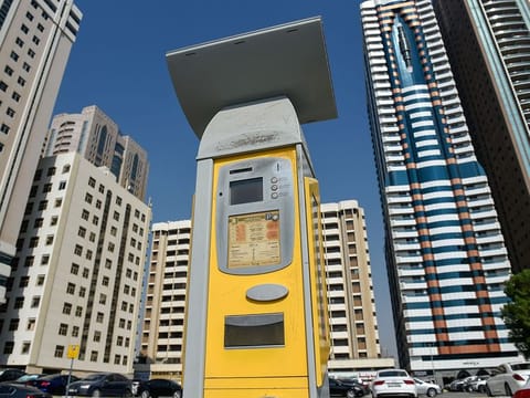 Paid parking meter in Sharjah.