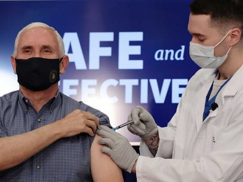 US Vice President Mike Pence receives the COVID-19 vaccine at the White House in Washington, US, December 18, 2020. 