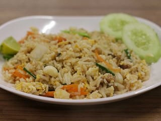 Jasmine egg fried rice with shredded cucumber
