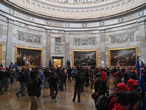 Supporters of US President Donald Trump enter the US Capitol's Rotunda on January 6, 2021, in Washington, DC.