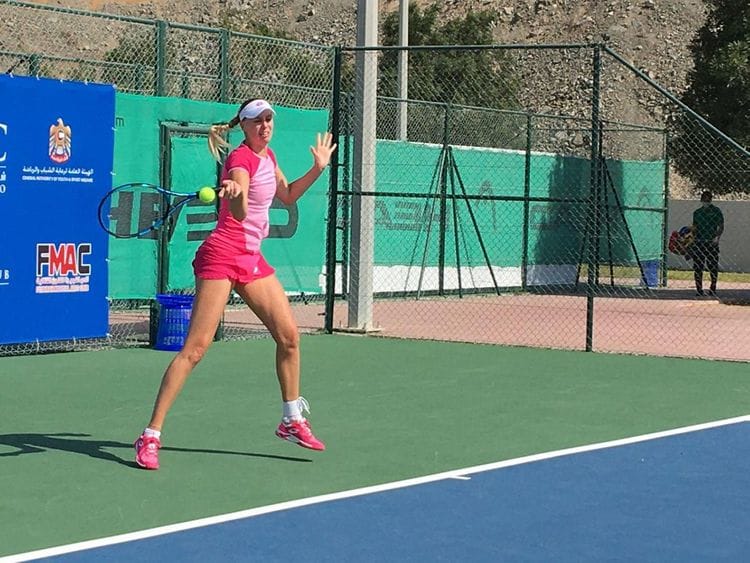Naomi Broady in action at the Fujaurah International Women Tournament