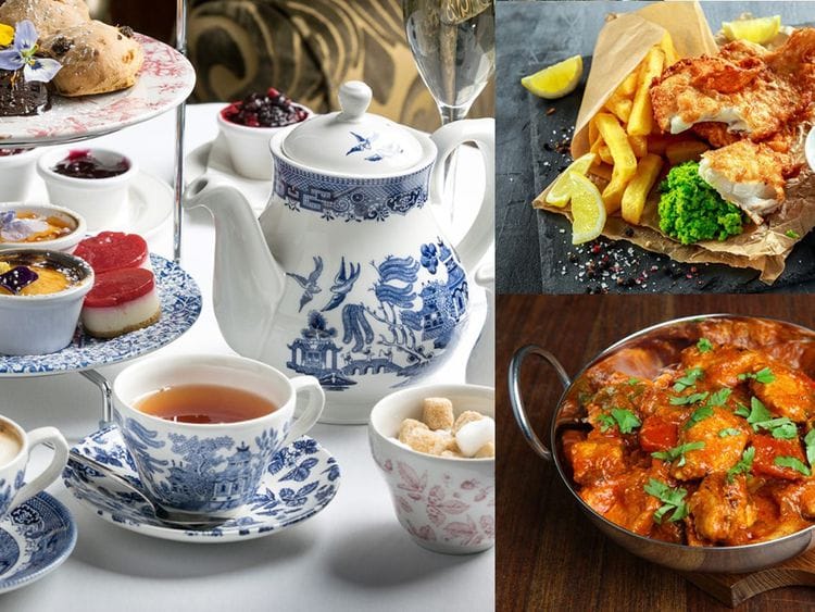 afternoon tea, balti, and fish and chips