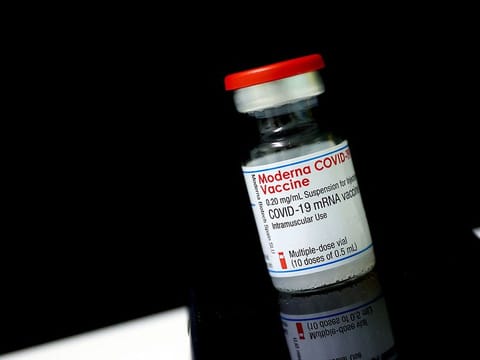 A vial with the Moderna COVID-19 vaccine.