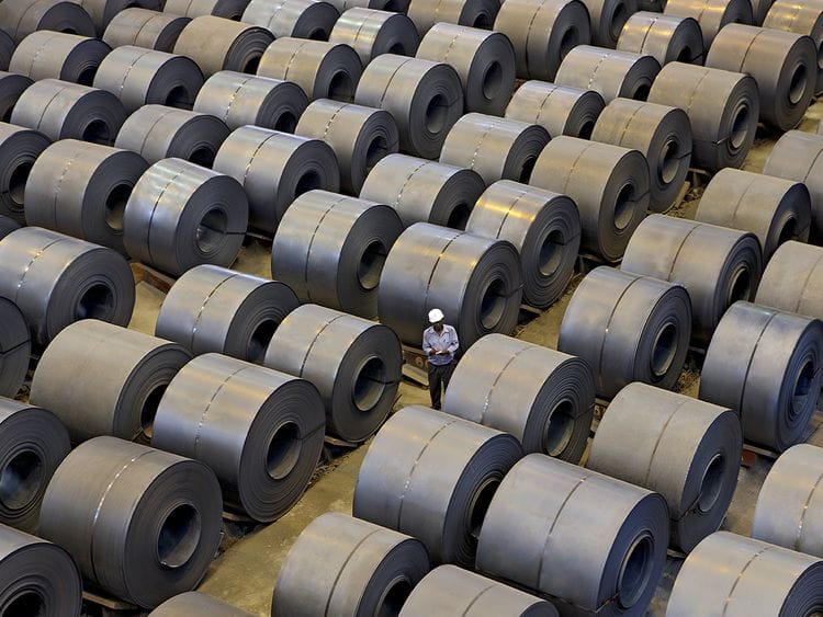 File photo: A view of produced steel coils arranged in rows for inspection at a steel plant, in Jharkhand. 